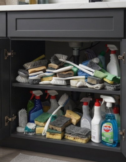 Cabinet full of cleaning tools