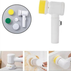 Electric brush handle shown with its brush heads