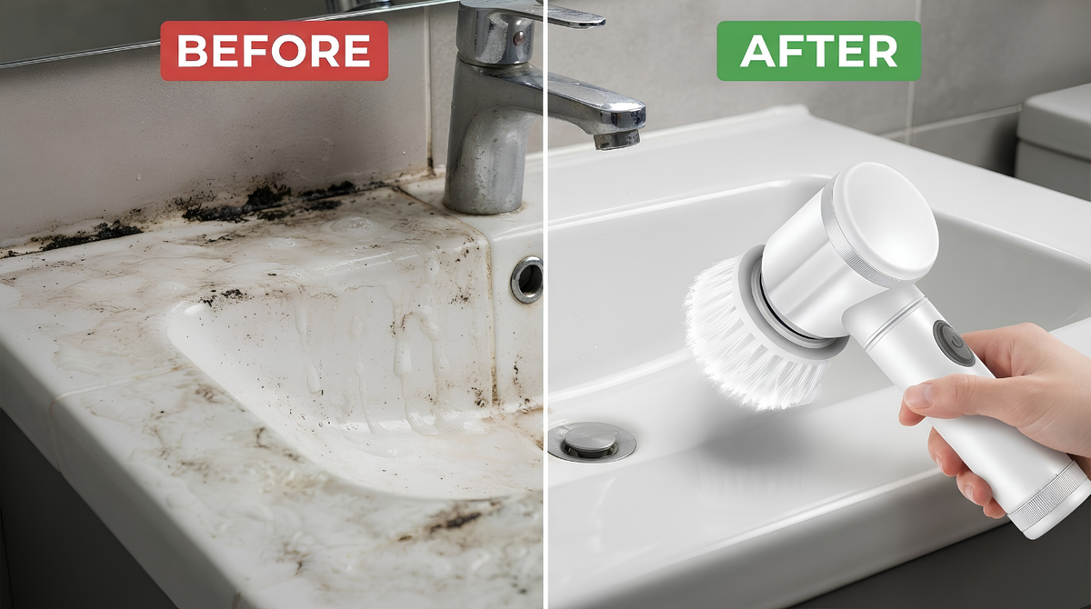 Before and after cleaning a sink